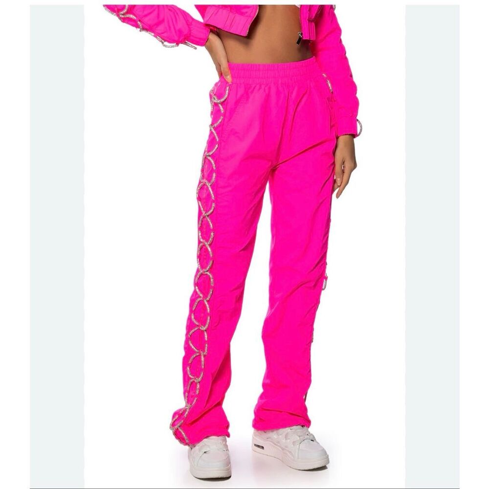 Akira Neon Pink Diamond Lace-Up High-Waisted Pull-On Track Pants Size XL